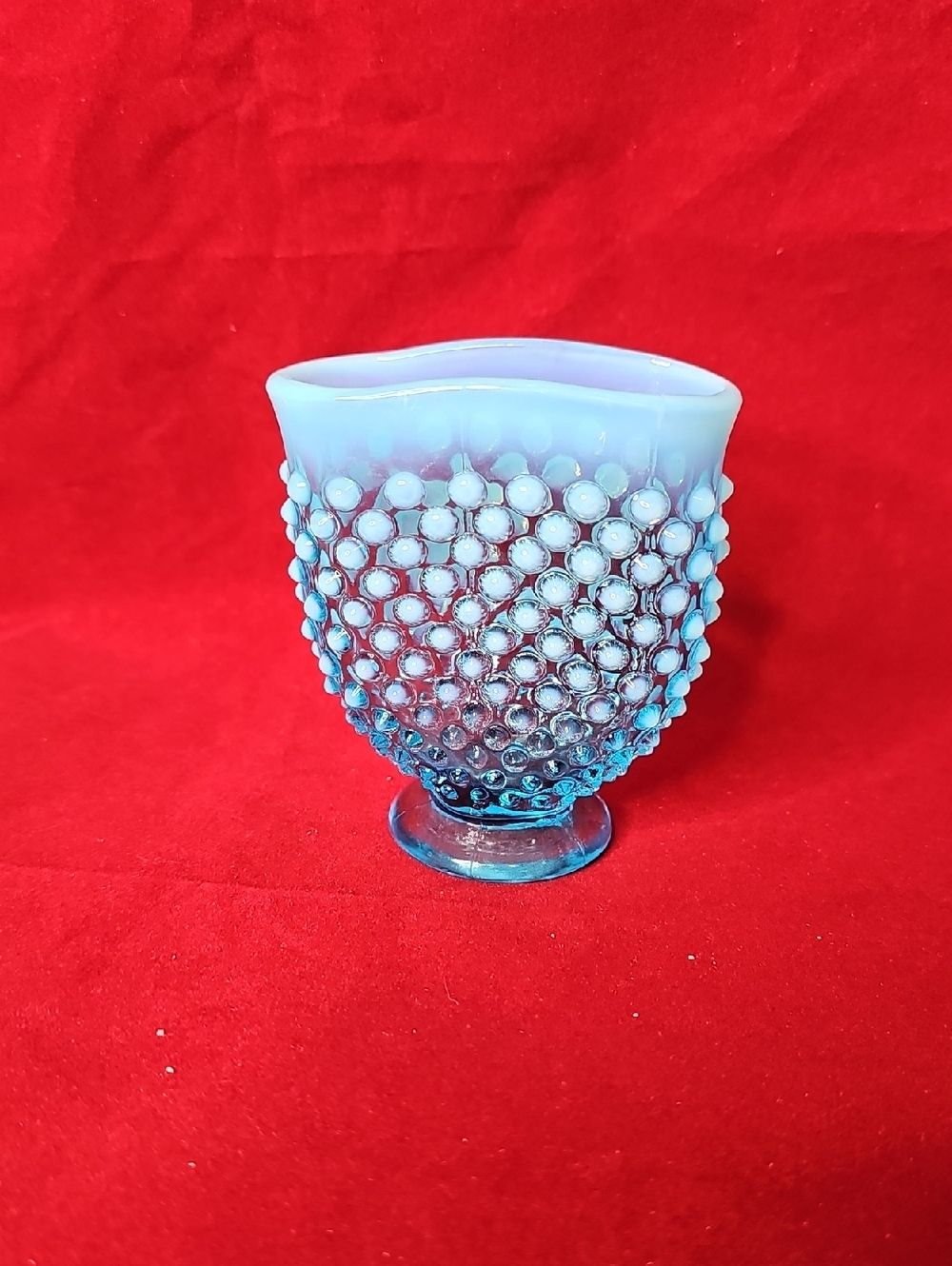 Fenton Blue Opalescent Hobnail Glass Posy Vase